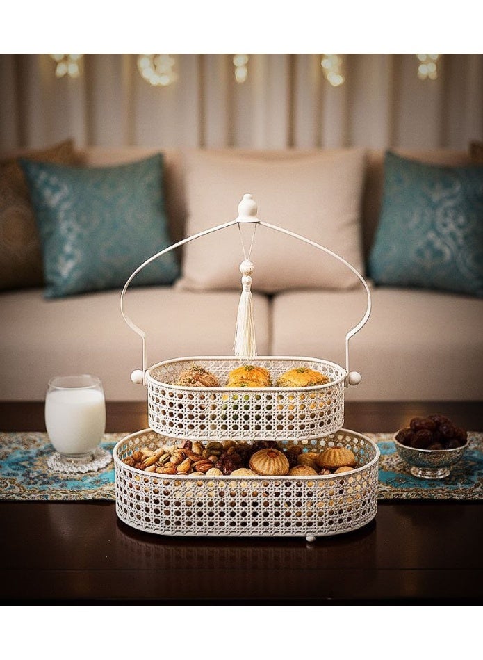 Beige two-piece serving tray set for presenting sweets, kunafa, and tahini to guests during Ramadan